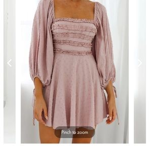 Selfie Leslie Illia Three Quarter Balloon Sleeve Frill Bodice Dress in Muave. M